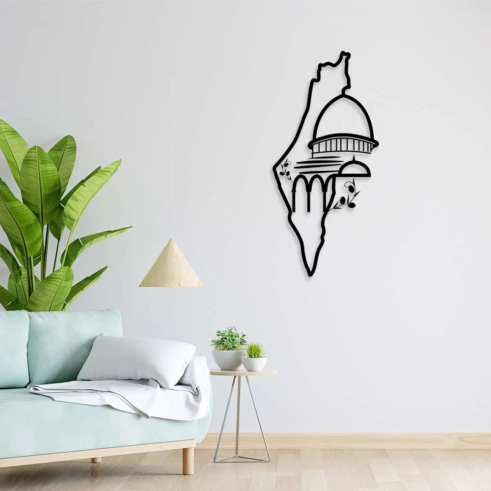 Palestine Map and Al Aqsa Mosque Wall Art (60x30 cm) – Islamic Calligraphy and R