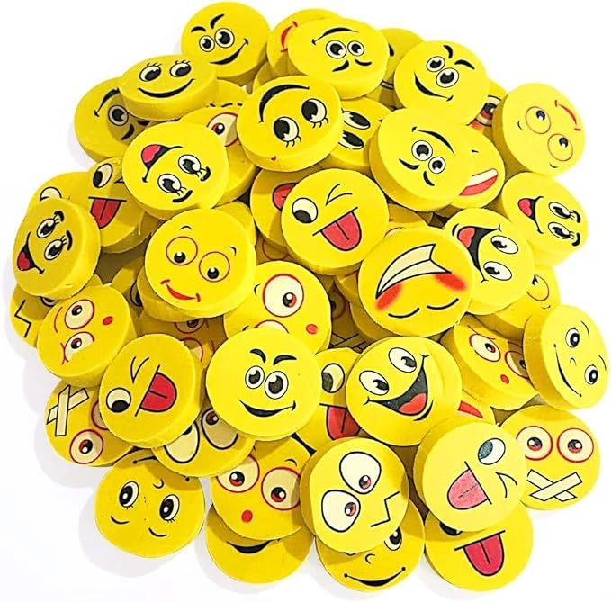 Emoji Erasers - Pack of 70 Fun Emoticon Pencil Erasers in Assorted